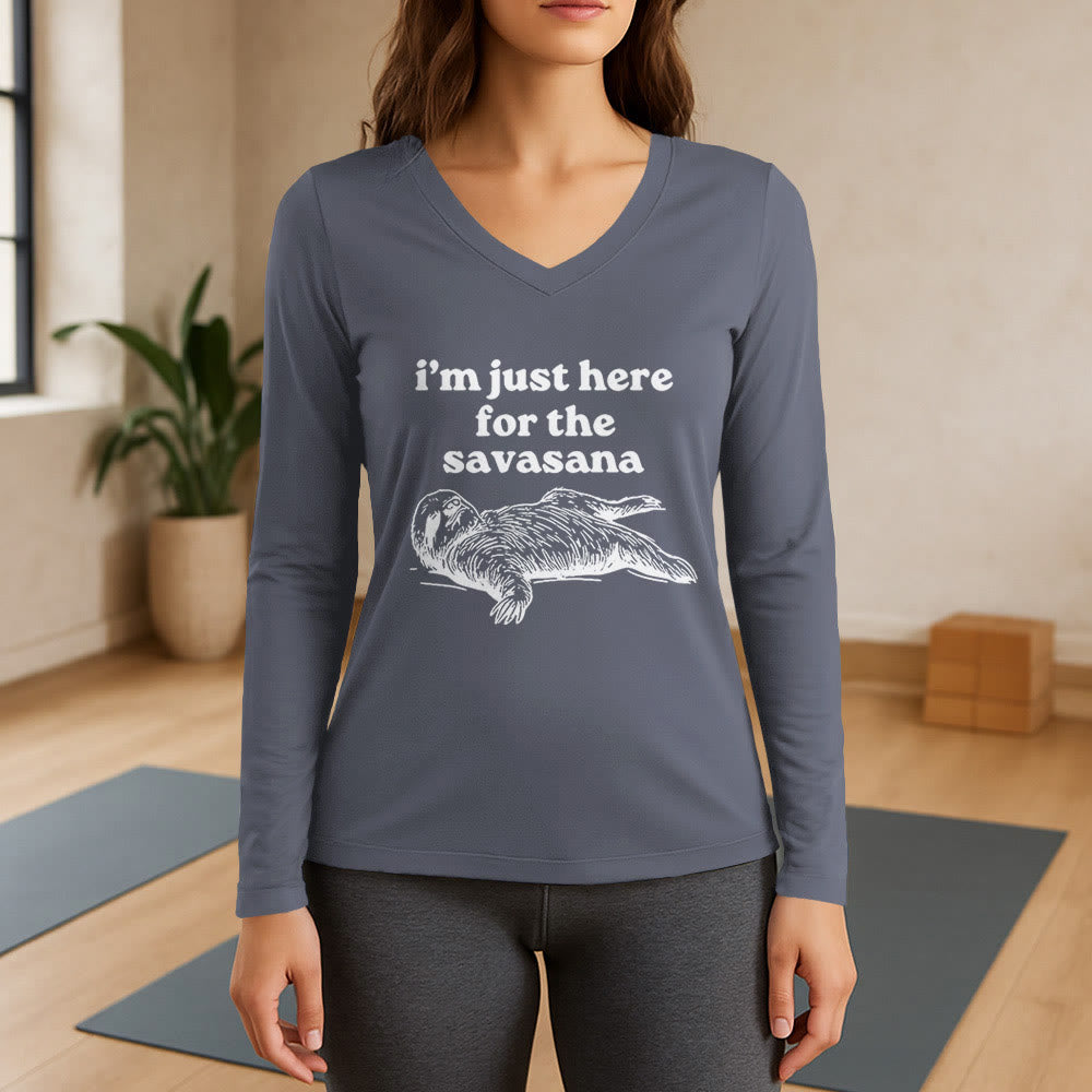Olivenorma I'm Just Here for Savasana Maglietta a maniche lunghe con scollo a V - Grigio - 3XL - image 16