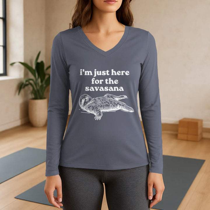 Olivenorma I'm Just Here for Savasana Maglietta a maniche lunghe con scollo a V - Grigio - 3XL - image 16