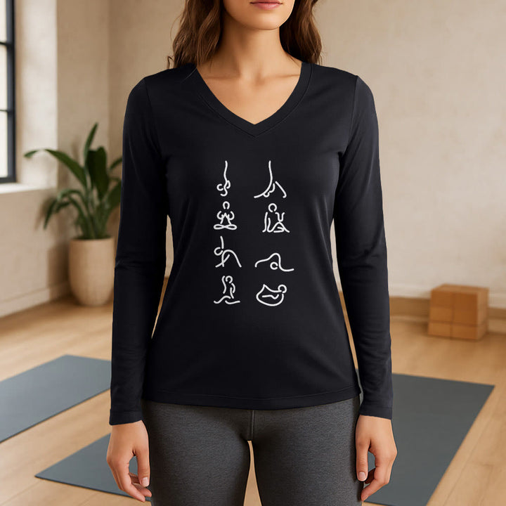 Olivenorma Yoga Meditation Moves - Maglietta a maniche lunghe con scollo a V - Nero - 3XL - image 0