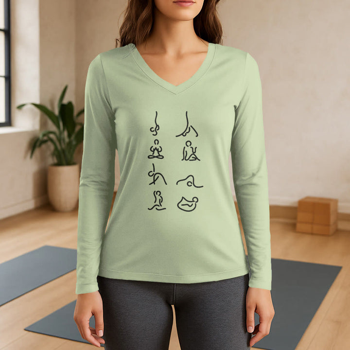Olivenorma Yoga Meditation Moves - Maglietta a maniche lunghe con scollo a V - Verde chiaro - 3XL - image 9