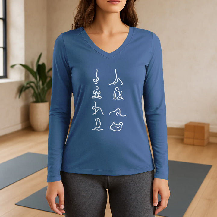 Olivenorma Yoga Meditation Moves - Maglietta a maniche lunghe con scollo a V - Blu - 3XL - image 12