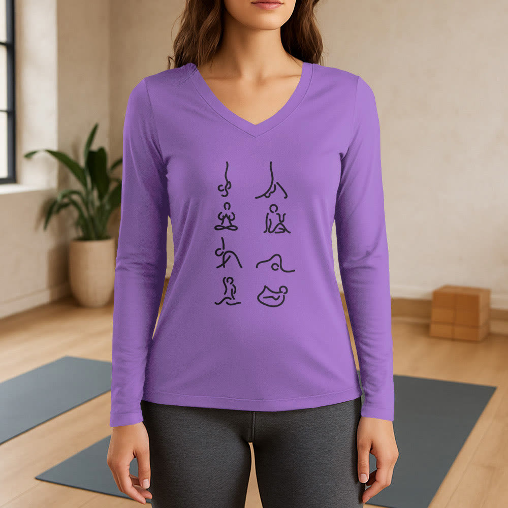Olivenorma Yoga Meditation Moves - Maglietta a maniche lunghe con scollo a V - Viola - 3XL - image 14