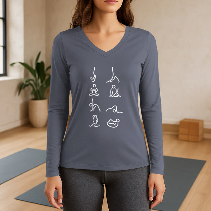 Olivenorma Yoga Meditation Moves - Maglietta a maniche lunghe con scollo a V - Grigio - 3XL - image 16