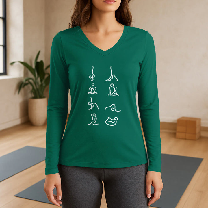 Olivenorma Yoga Meditation Moves - Maglietta a maniche lunghe con scollo a V - Verde - 3XL - image 11