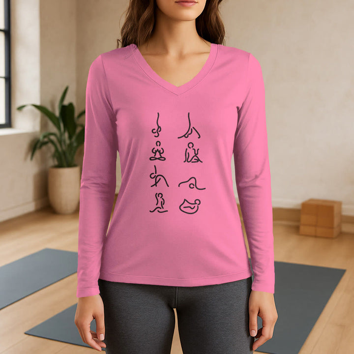 Olivenorma Yoga Meditation Moves - Maglietta a maniche lunghe con scollo a V - Rosa - 3XL - image 13