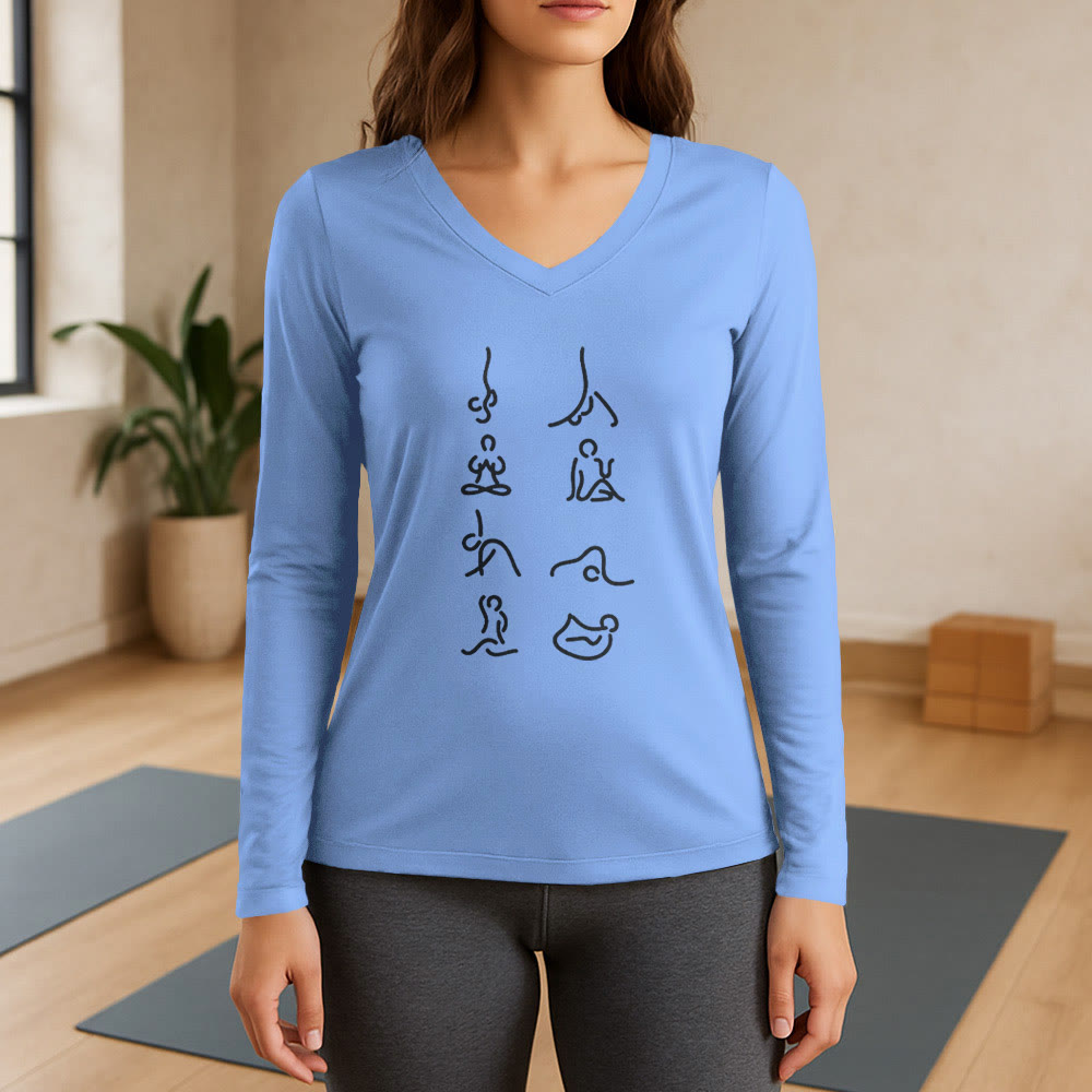 Olivenorma Yoga Meditation Moves - Maglietta a maniche lunghe con scollo a V - Azzurro chiaro - 3XL - image 10