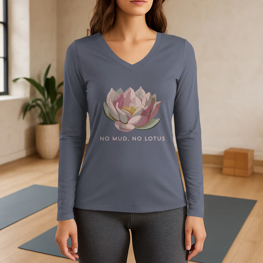 Olivenorma "NO MUD, NO LOTUS" Maglietta da yoga a maniche lunghe con scollo a V - Grigio - 3XL - image 16