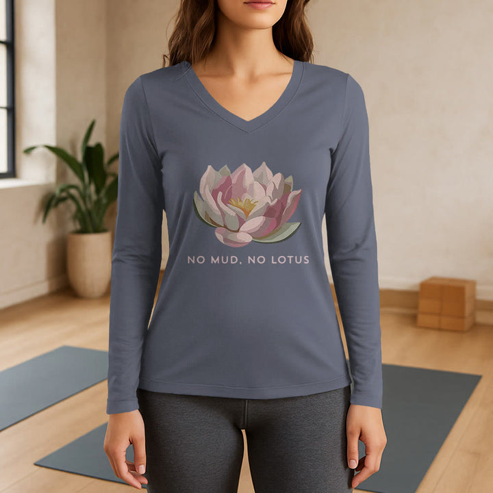 Olivenorma "NO MUD, NO LOTUS" Maglietta da yoga a maniche lunghe con scollo a V - Grigio - 3XL - image 16