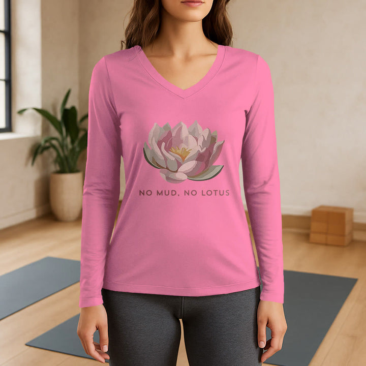 Olivenorma "NO MUD, NO LOTUS" Maglietta da yoga a maniche lunghe con scollo a V - Rosa - 3XL - image 13