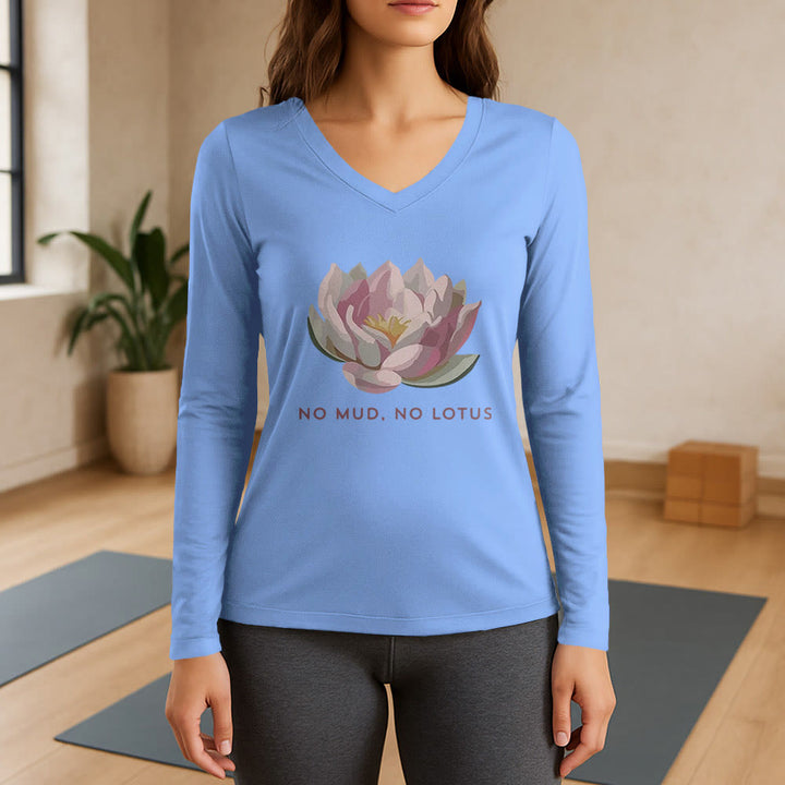 Olivenorma "NO MUD, NO LOTUS" Maglietta da yoga a maniche lunghe con scollo a V - Azzurro chiaro - 3XL - image 10