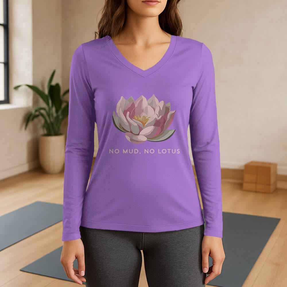 Olivenorma "NO MUD, NO LOTUS" Maglietta da yoga a maniche lunghe con scollo a V - Viola - 3XL - image 14