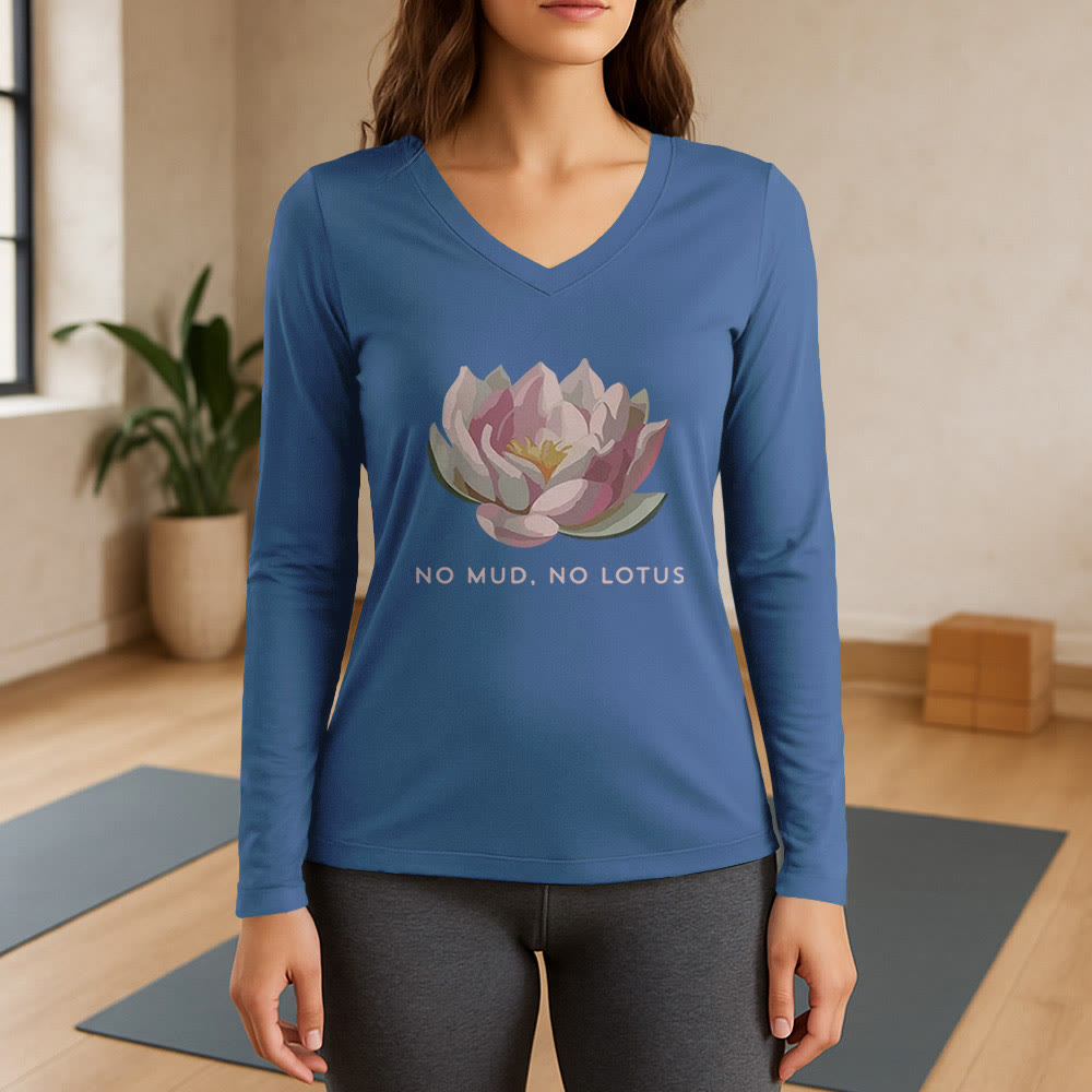 Olivenorma "NO MUD, NO LOTUS" Maglietta da yoga a maniche lunghe con scollo a V - Blu - 3XL - image 12