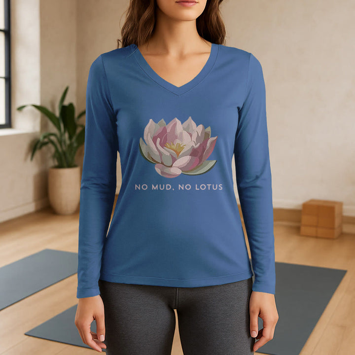 Olivenorma "NO MUD, NO LOTUS" Maglietta da yoga a maniche lunghe con scollo a V - Blu - 3XL - image 12