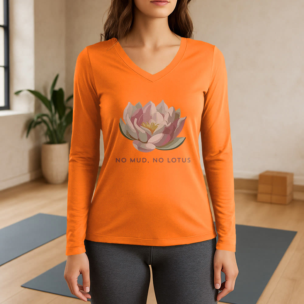 Olivenorma "NO MUD, NO LOTUS" Maglietta da yoga a maniche lunghe con scollo a V - Arancia - 3XL - image 15