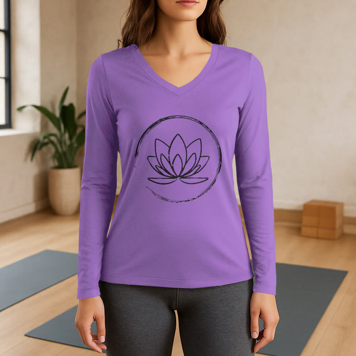 Olivenorma Boho Lotus Flower T-shirt a maniche lunghe con scollo a V - Viola - 3XL - image 14