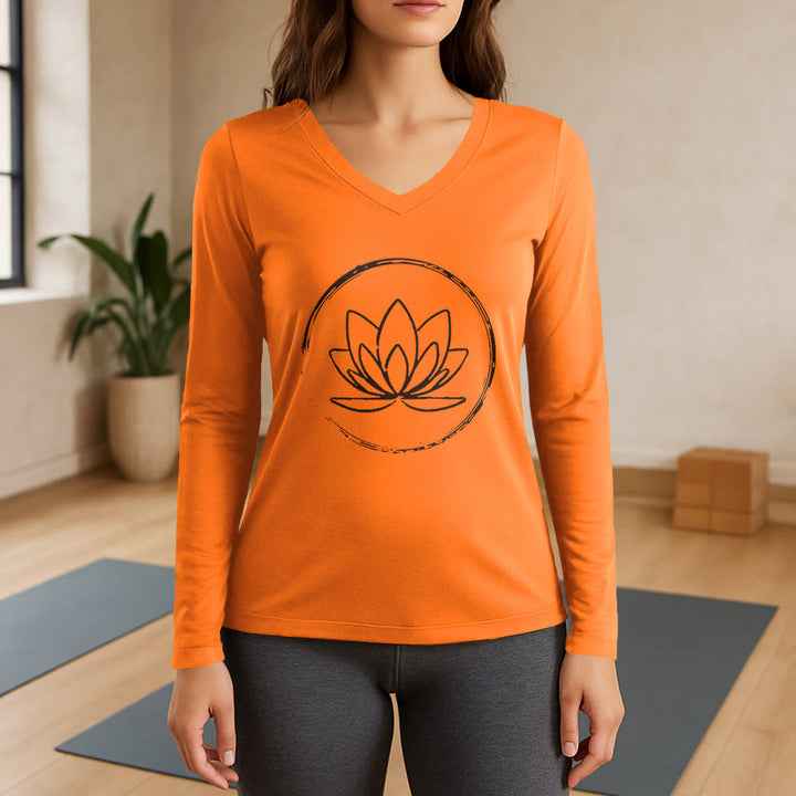 Olivenorma Boho Lotus Flower T-shirt a maniche lunghe con scollo a V - Arancia - 3XL - image 15
