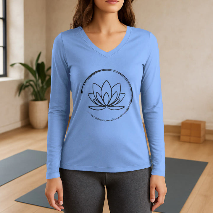 Olivenorma Boho Lotus Flower T-shirt a maniche lunghe con scollo a V - Azzurro chiaro - 3XL - image 10