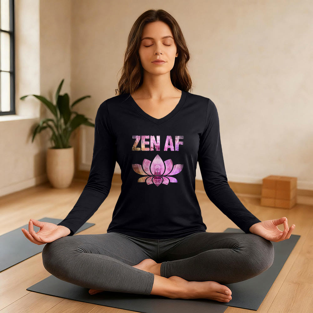 T-shirt con scollo a V a maniche lunghe Olivenorma Zen AF Yoga Lotus - image 3