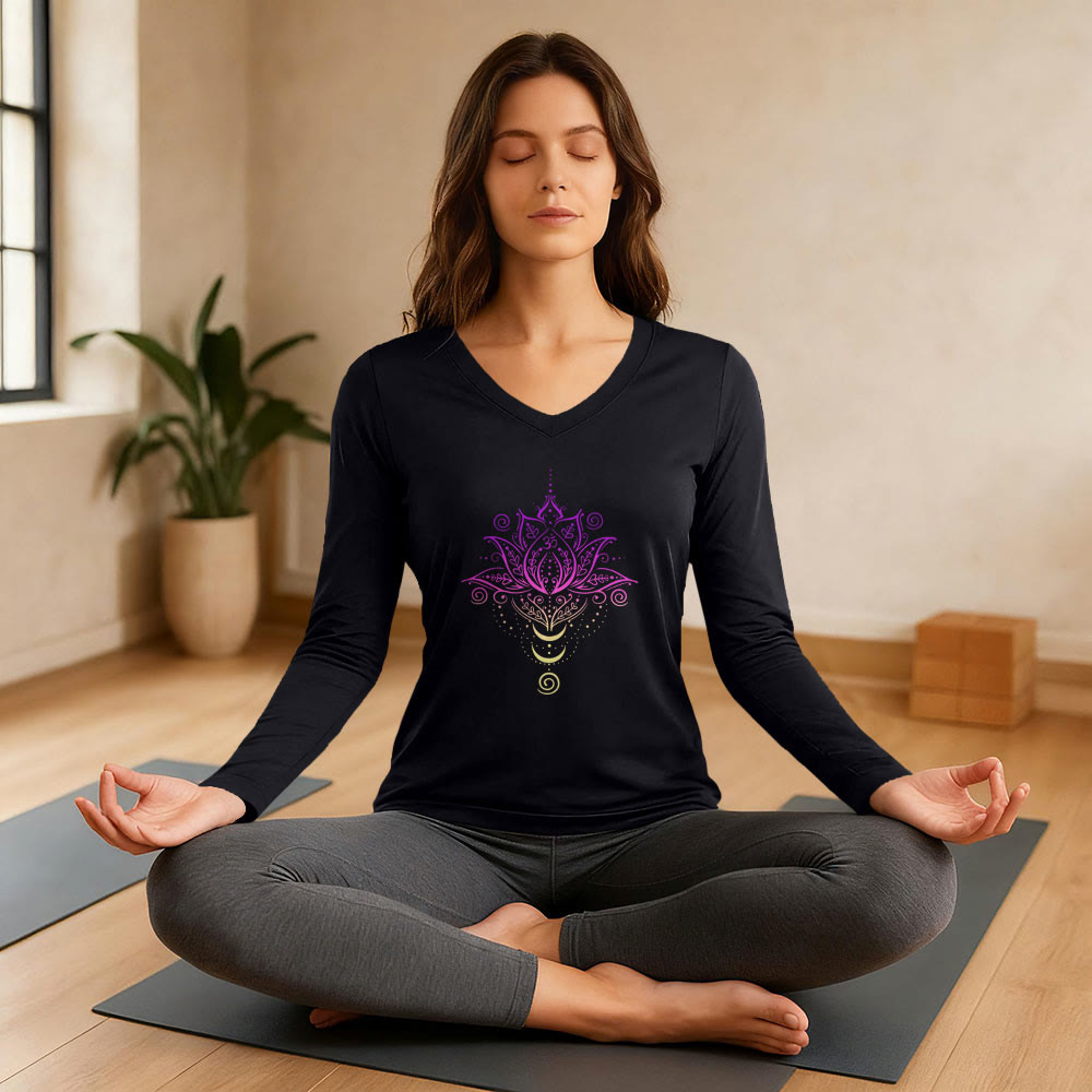 Olivenorma OM Lotus Flower T-shirt a maniche lunghe con scollo a V - image 3