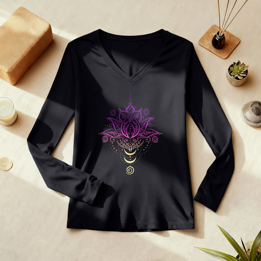 Olivenorma OM Lotus Flower T-shirt a maniche lunghe con scollo a V - image 1