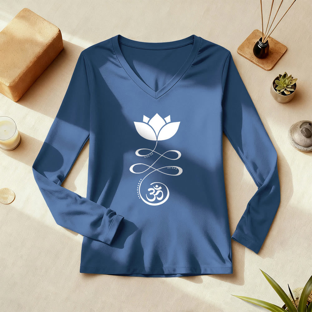 Olivenorma Yoga Lotus Flower Om Symbol T-shirt a maniche lunghe con scollo a V - image 1