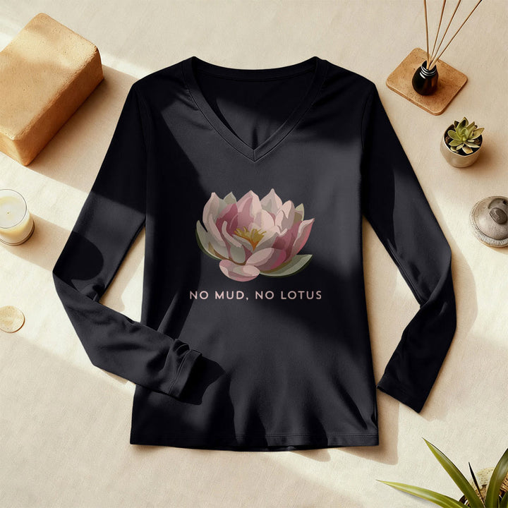 Olivenorma "NO MUD, NO LOTUS" Maglietta da yoga a maniche lunghe con scollo a V - image 1
