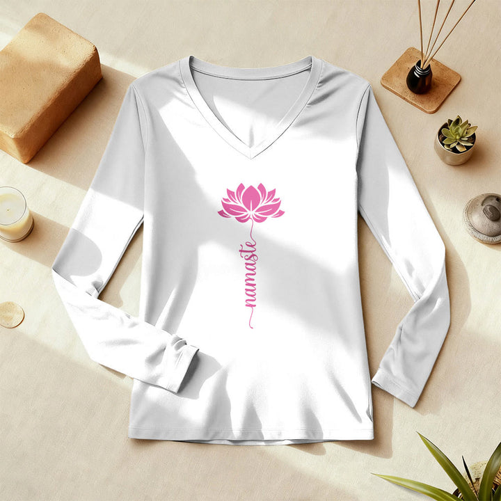 T-shirt con scollo a V a maniche lunghe Olivenorma Namaste Lotus Yoga - image 1