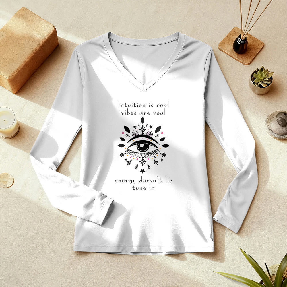 Maglietta a maniche lunghe con scollo a V e motivo "Intuition Evil Eye" Olivenorma - image 1