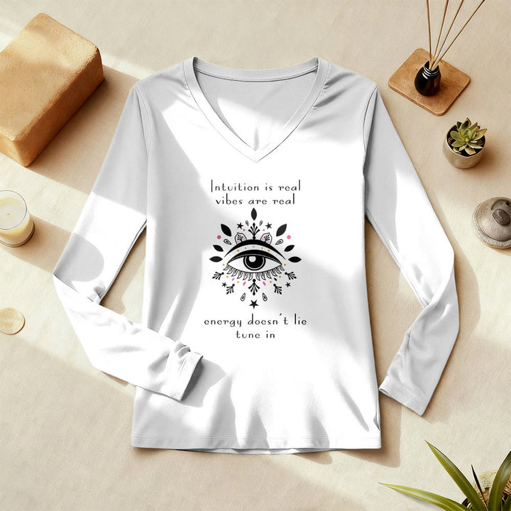 Maglietta a maniche lunghe con scollo a V e motivo "Intuition Evil Eye" Olivenorma - image 1