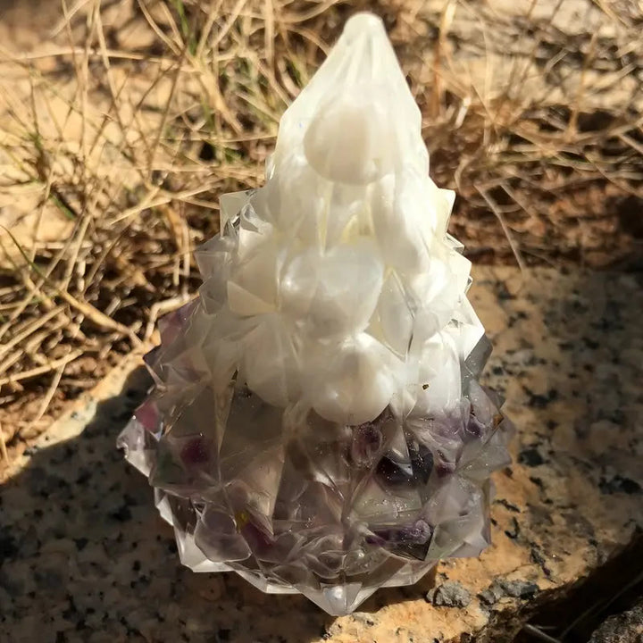 Decorazione in pietra preziosa a forma di albero di pino in cristallo Olivenorma - Fluorite - Conchiglia bianca - image 12