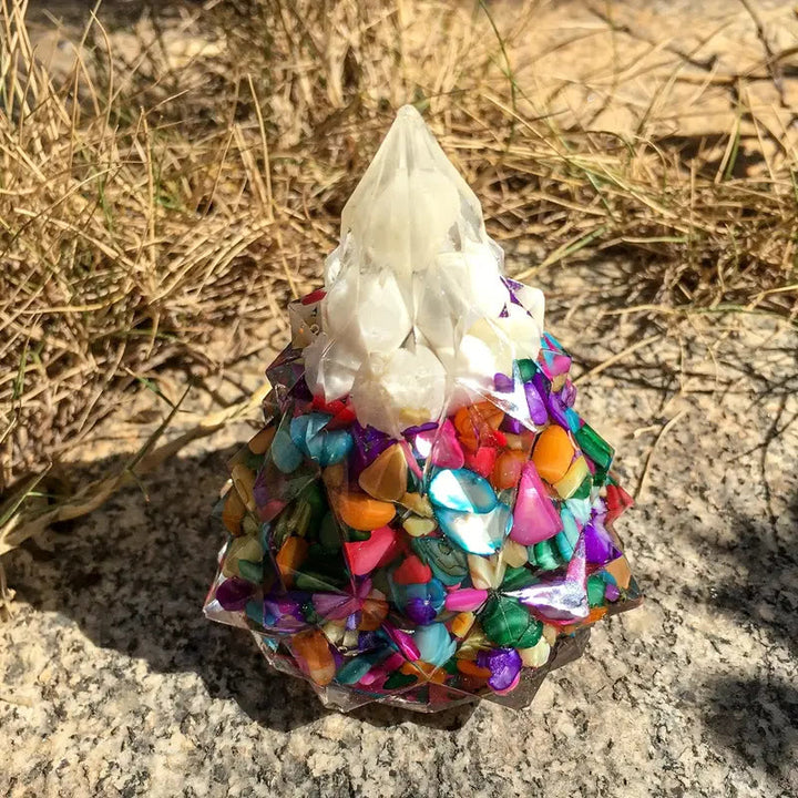 Decorazione in pietra preziosa a forma di albero di pino in cristallo Olivenorma - Madreperla arcobaleno - Conchiglia bianca - image 5