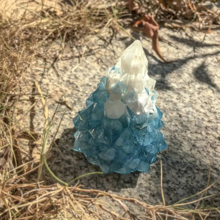 Decorazione in pietra preziosa a forma di albero di pino in cristallo Olivenorma - Acquamarina - Conchiglia bianca - image 16