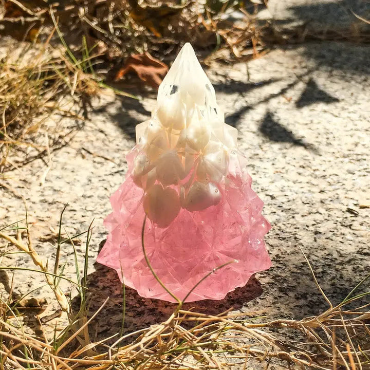 Decorazione in pietra preziosa a forma di albero di pino in cristallo Olivenorma - Quarzo rosa - Conchiglia bianca - image 9