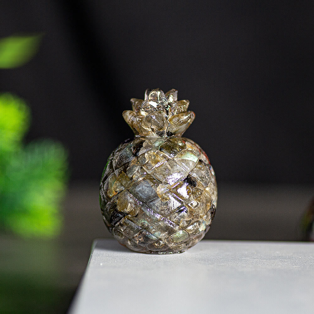 Decorazione in pietra preziosa di cristallo dorato a forma di ananas Olivenorma - Labradorite nera - Stile 1 - image 45