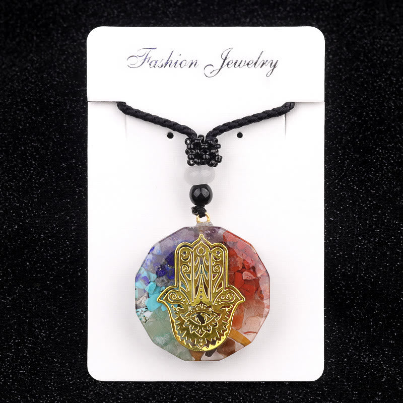 Collana con simbolo del malocchio in pietra di cristallo naturale dei chakra Olivenorma - Style1 - image 0