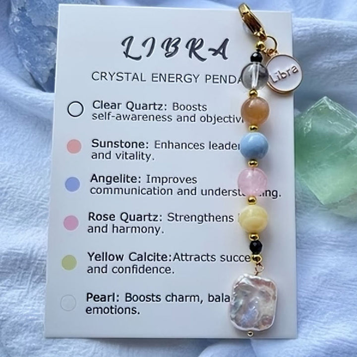 Portachiavi con ciondolo in cristallo di pietra naturale dello zodiaco Olivenorma  - Libra - image 0