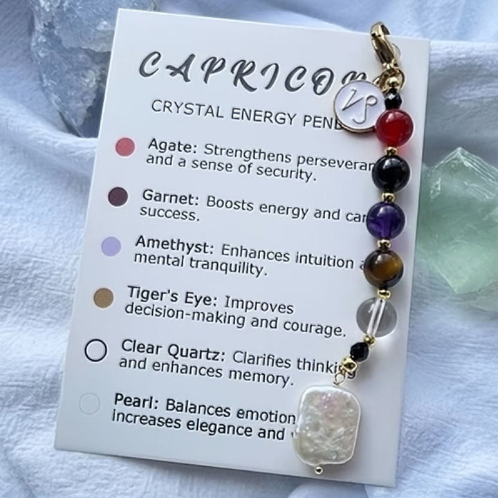 Portachiavi con ciondolo in cristallo di pietra naturale dello zodiaco Olivenorma  - Capricorno - image 3