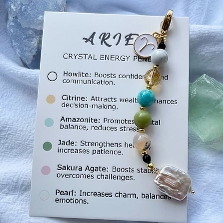 Portachiavi con ciondolo in cristallo di pietra naturale dello zodiaco Olivenorma  - Ariete - image 11