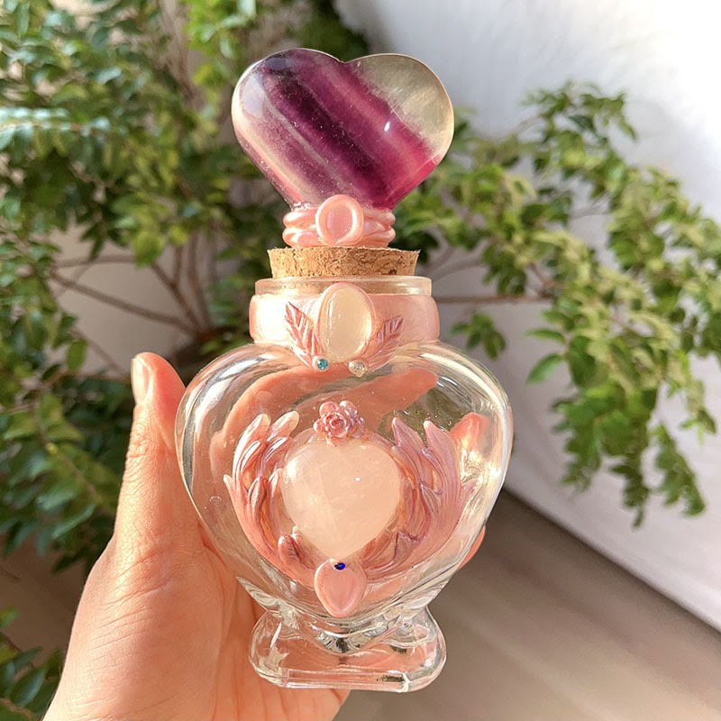 Decorazione con pietre preziose in bottiglia magica di cristallo rosa Olivenorma - Fluorite - Cuore - image 10