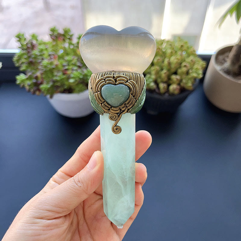 Decorazione con pietra preziosa e bacchetta magica in cristallo naturale Olivenorma - Fluorite gialla e fluorite verde - Stile n. 01 - image 15