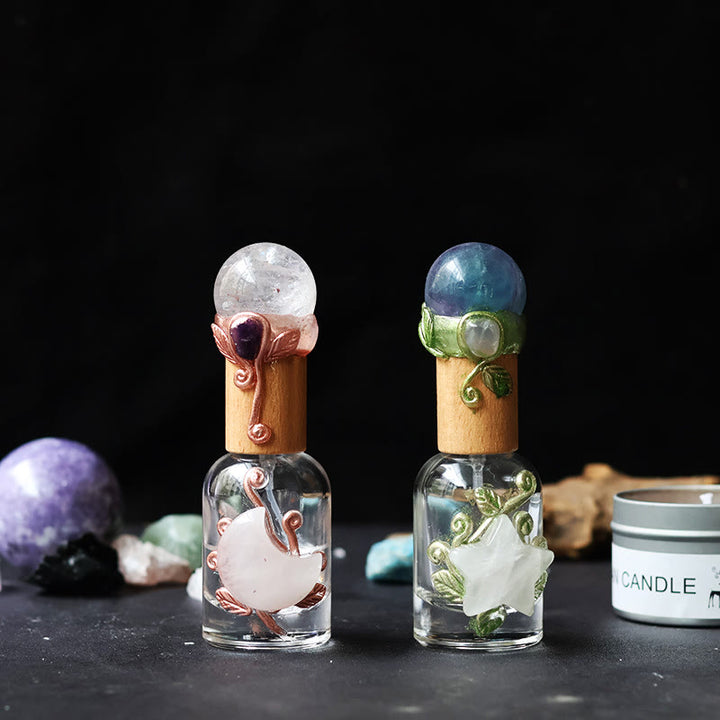 Olivenorma - Bottiglia portaoggetti in cristallo di quarzo trasparente e fluorite, decorazione con pietre preziose - image 0