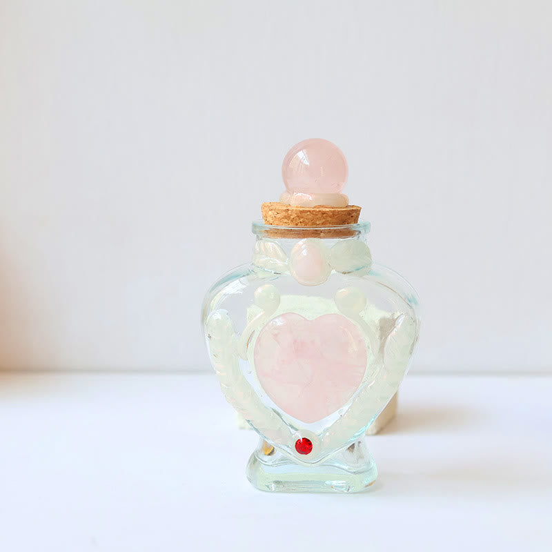 Olivenorma - Bottiglia dei desideri in vetro di cristallo naturale, decorazione con pietre preziose - Quarzo rosa - image 3