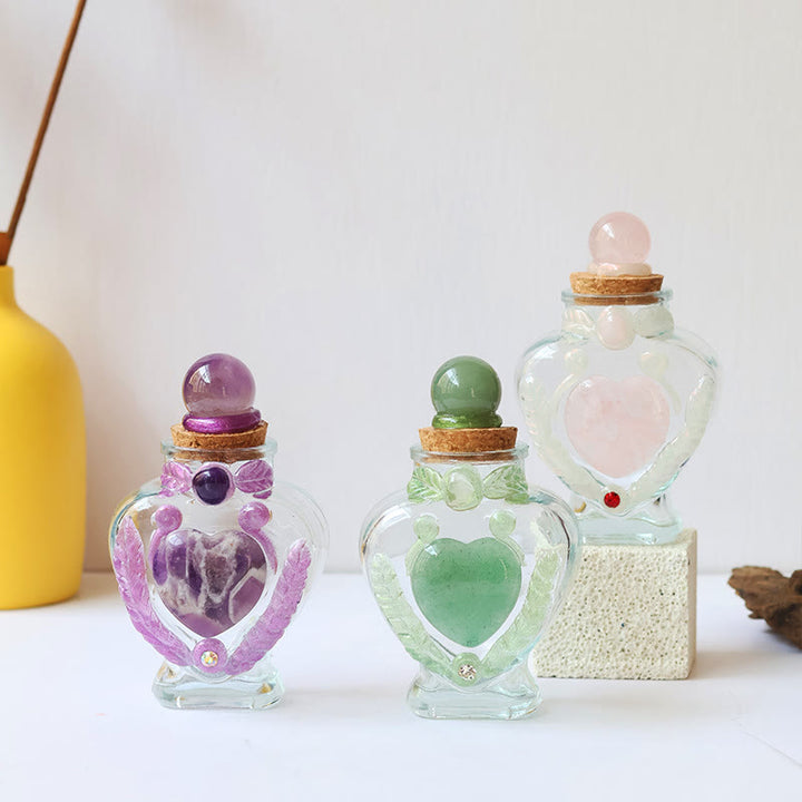 Olivenorma - Bottiglia dei desideri in vetro di cristallo naturale, decorazione con pietre preziose - image 0