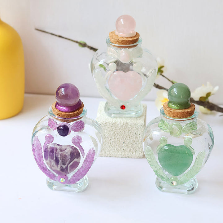 Olivenorma - Bottiglia dei desideri in vetro di cristallo naturale, decorazione con pietre preziose - image 7