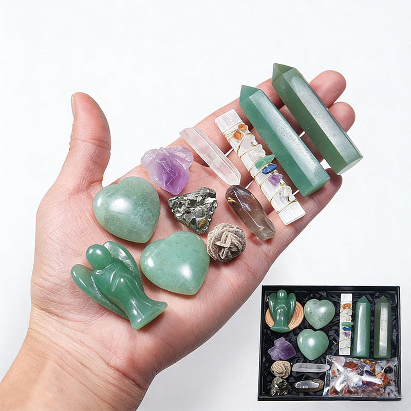 Olivenorma Set di cristalli in pietra naturale Angelo, Torre e Cuore - Avventurina verde - image 11