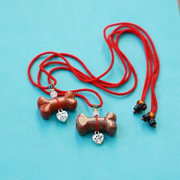 Collana per animali domestici in osso con pietre preziose naturali Olivenorma - Mogano Ossidiana e Corda Rossa - image 6