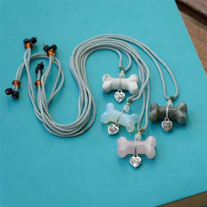Collana per animali domestici in osso con pietre preziose naturali Olivenorma - Labradorite e corda grigia - image 1