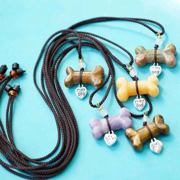 Collana per animali domestici in osso con pietre preziose naturali Olivenorma - Avventurina gialla e corda marrone - image 9