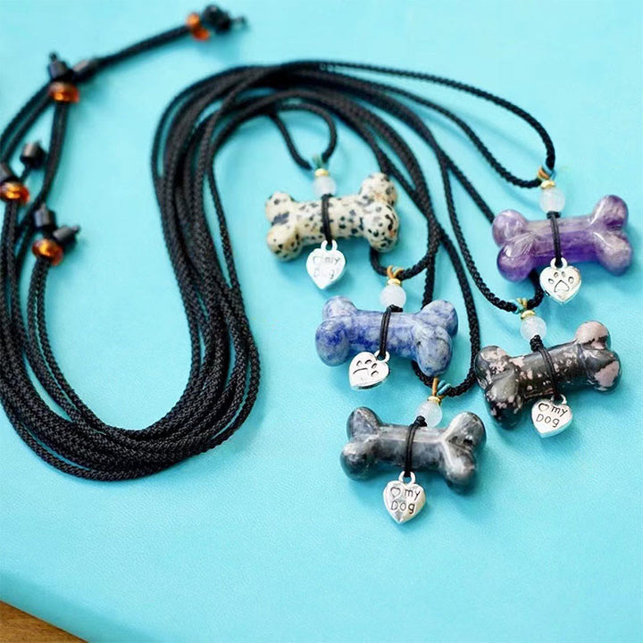 Collana per animali domestici in osso con pietre preziose naturali Olivenorma - Rodonite e corda nera - image 20