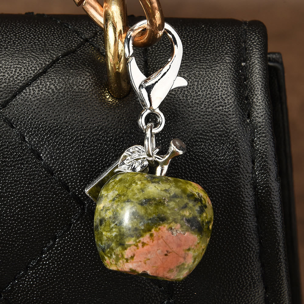 Portachiavi con pietra preziosa naturale a forma di mela di cristallo colorato Olivenorma - Unakite - image 12